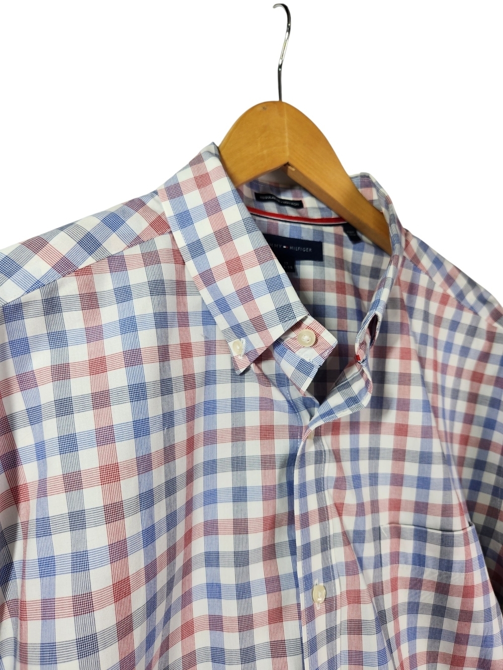 Tommy Hilfiger Mens 17 34/35 Plaid Button Down Shirt Regular Fit Red White Blue - Picture 5 of 16